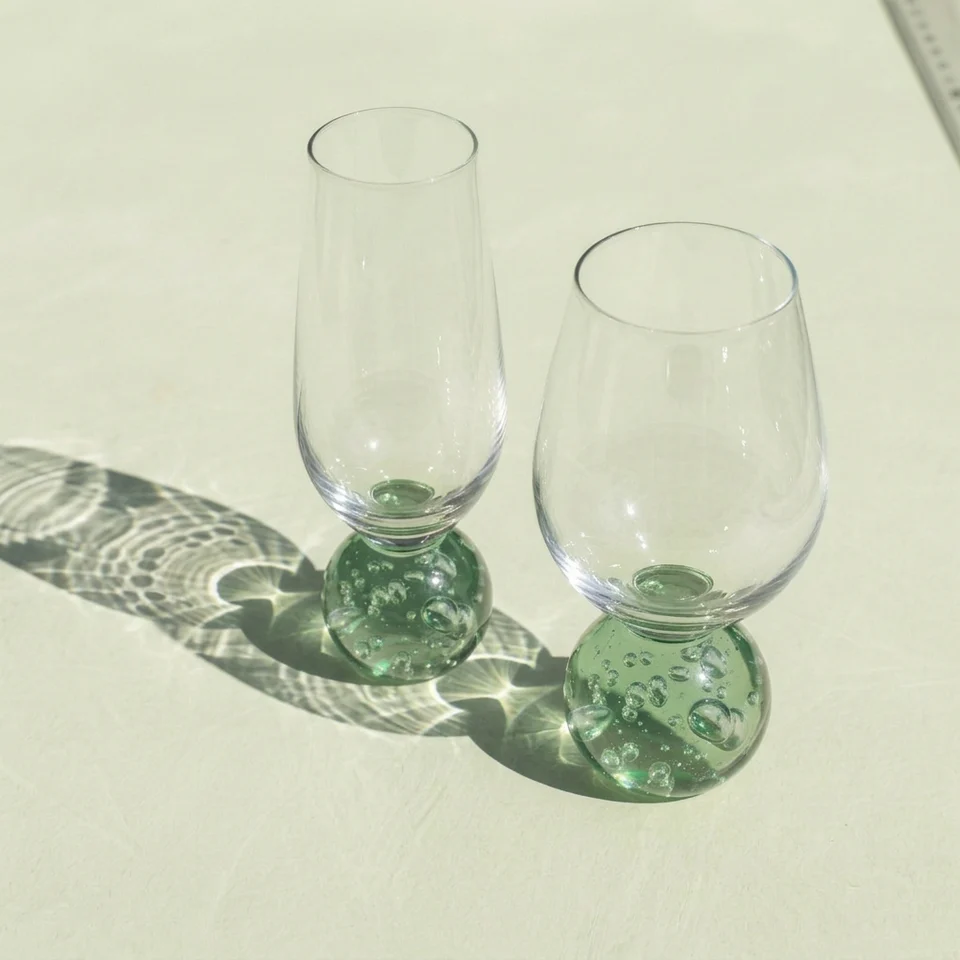 Kit 6 Taças Vinho e 6 Taças Champagne Base Esfera Verde Sphere — imagem 1
