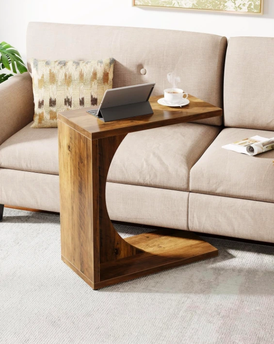 Mesa de Apoio em C da Lontelli para Sofá — Design Rústico Castanho — imagem 1
