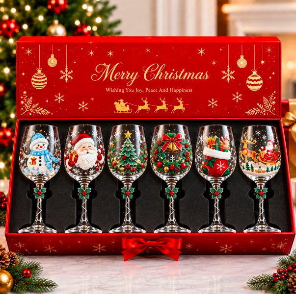 Conjunto de 6 Taças Especial de Natal | Taças de Vidro com Relevo em 3D — imagem 1