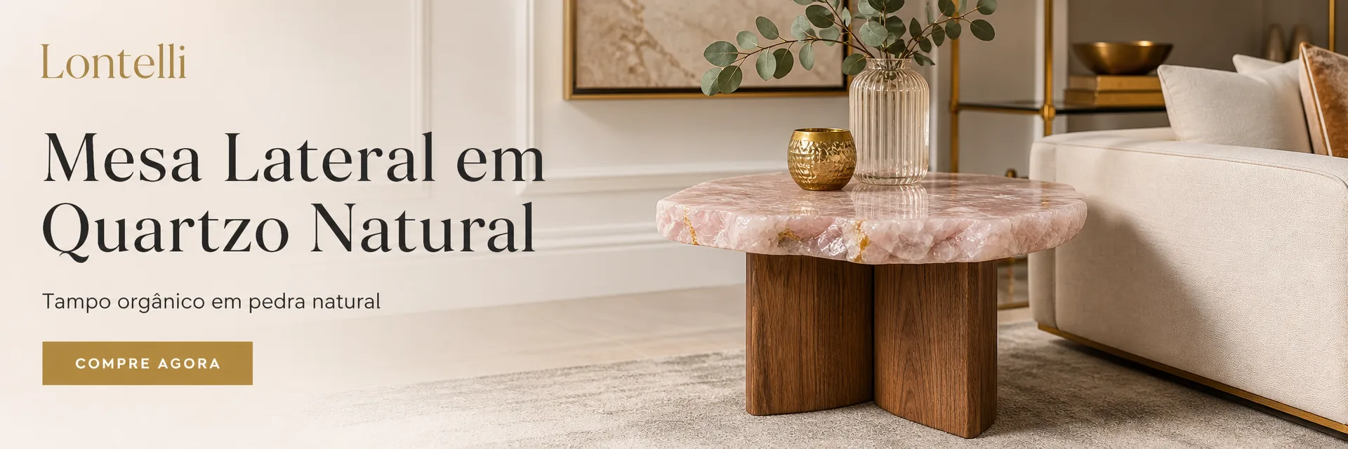 Mesa Lateral em Quartzo Natural — tampo orgânico em pedra natural